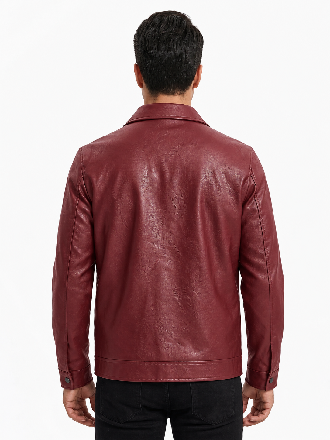 Maroon Leather Textured Jacket For Men